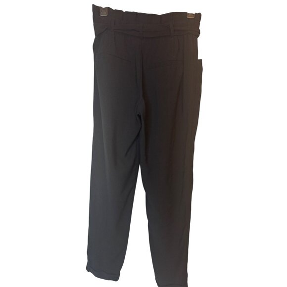 ZARA TRF Size Small Black Cinch-Waist Pants Tie Belt Side Pockets & Cuffed Hem - Picture 2 of 14